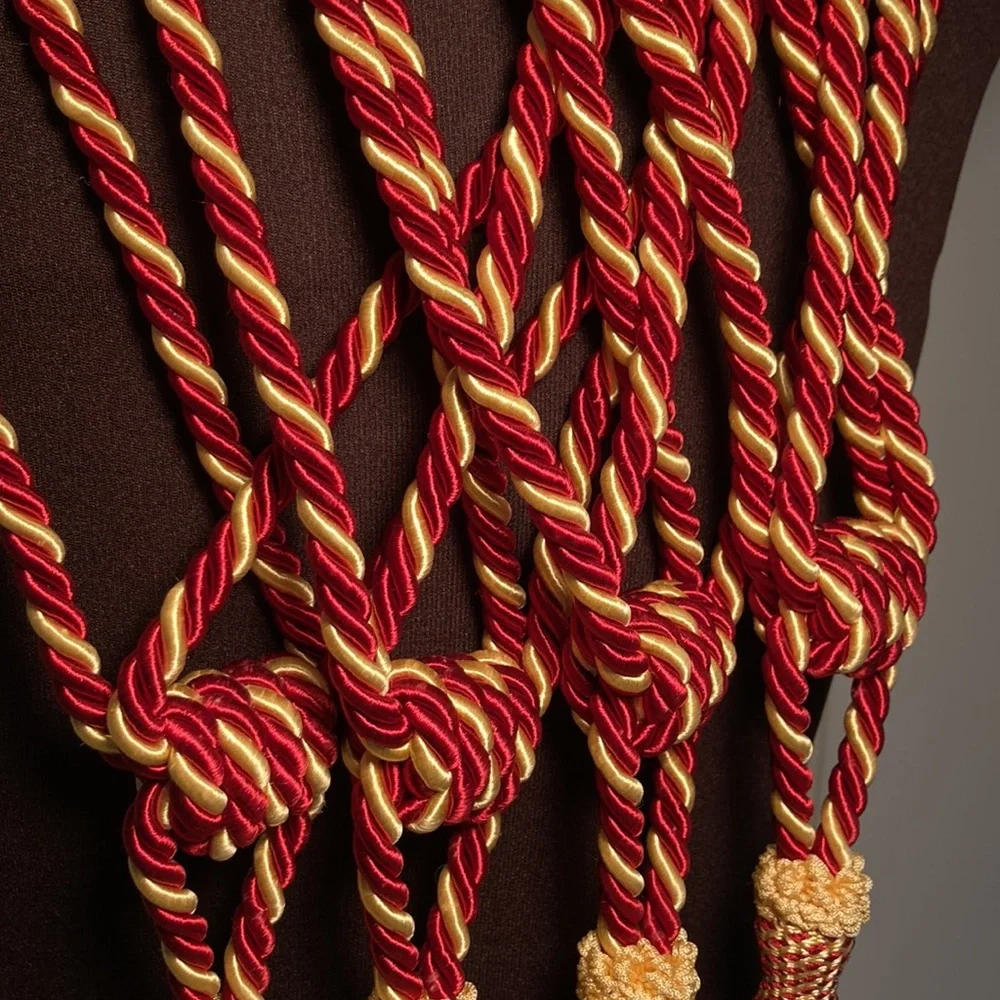 Drapery tie back (4) rope and tassels gold burgundy
